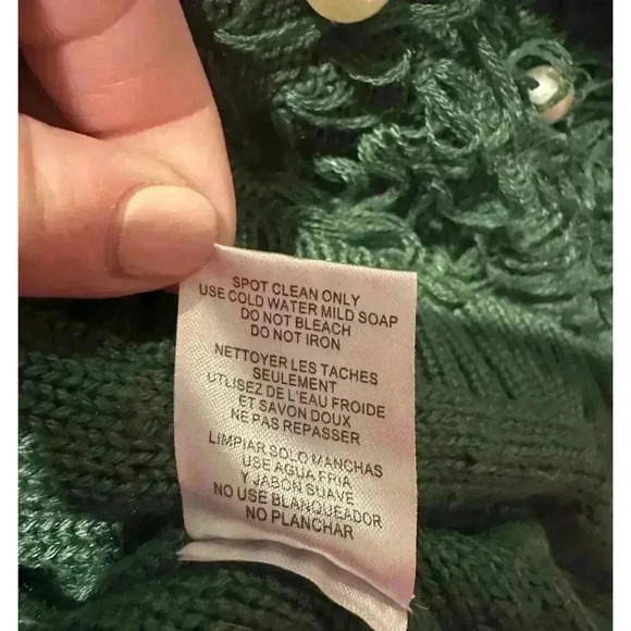 Mighty Fine Womens XL Loop Knit Green Pearl Cropped Cardigan Sweater Preppy‎ - Picture 7 of 10